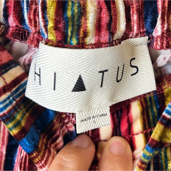 Multicolor Jewel Toned Stripes Crushed Velvet Pants with Elastic Waistband Small - Picture 6 of 10